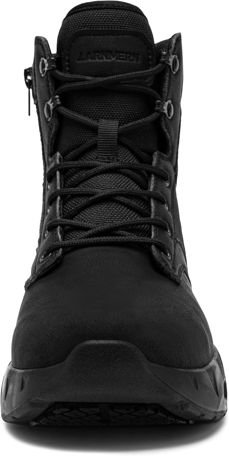 LARNMERN Non Slip Mens Boots Slip Resistant Work Shoes Sole-Cushion Side Zipper Comfort Botas Militares Hombre Zapatos de Trabajo Black - Image 3